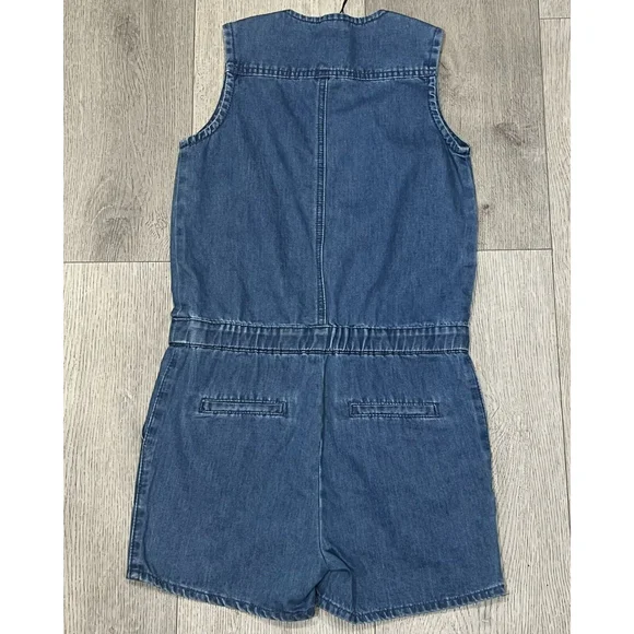 NWT 7 For All Mankind Denim Blue Chambray‎ Shorts Sleeveless Romper Girls Size L - Picture 5 of 11